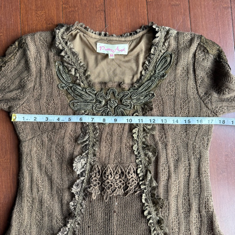 Pretty Angel Brown and Tan Lace Embellished‎ Blouse - Picture 8 of 9